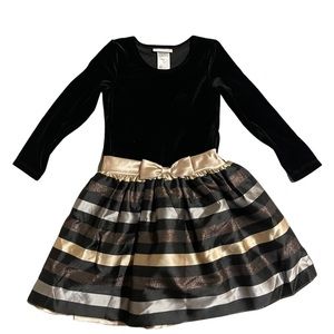 Long sleeve black velvet with gold/silver stripes Bonnie Jean dress